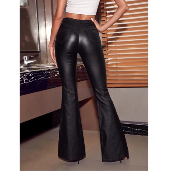 Black Matte Flare Wide Leg Jean pants - Picture 5 of 10